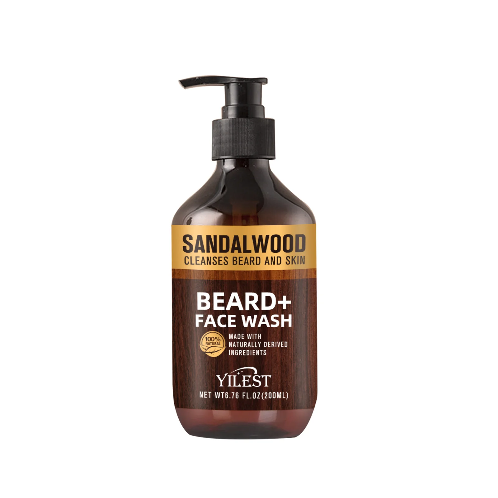Nettoyant naturel pour barbe et visage en bois de santal pour hommes, 200ml, pour soins de la peau, nettoyage en profondeur, mousse pour le visage avec huile d'aloe vera et d'orange