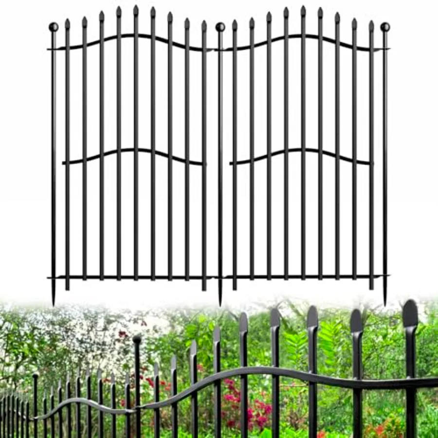 8 Panels Tall No Dig Garden Fence - 40in H x 18ft L Reinforced Square Tube Rustproof Animal Barrier Decorative Metal Fencing fo