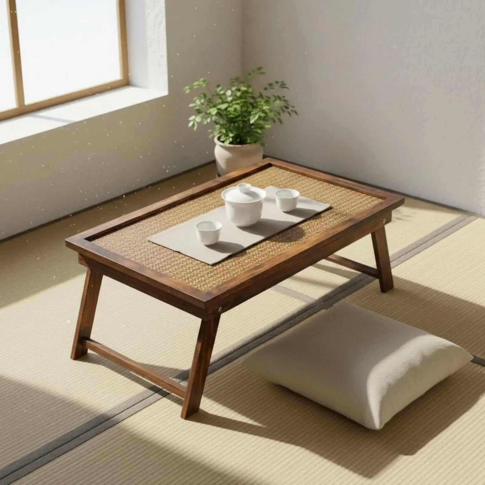 Folding Tea Table Handmade Bamboo Tea Table Bamboo Low Desk for Window Seat, Living Room