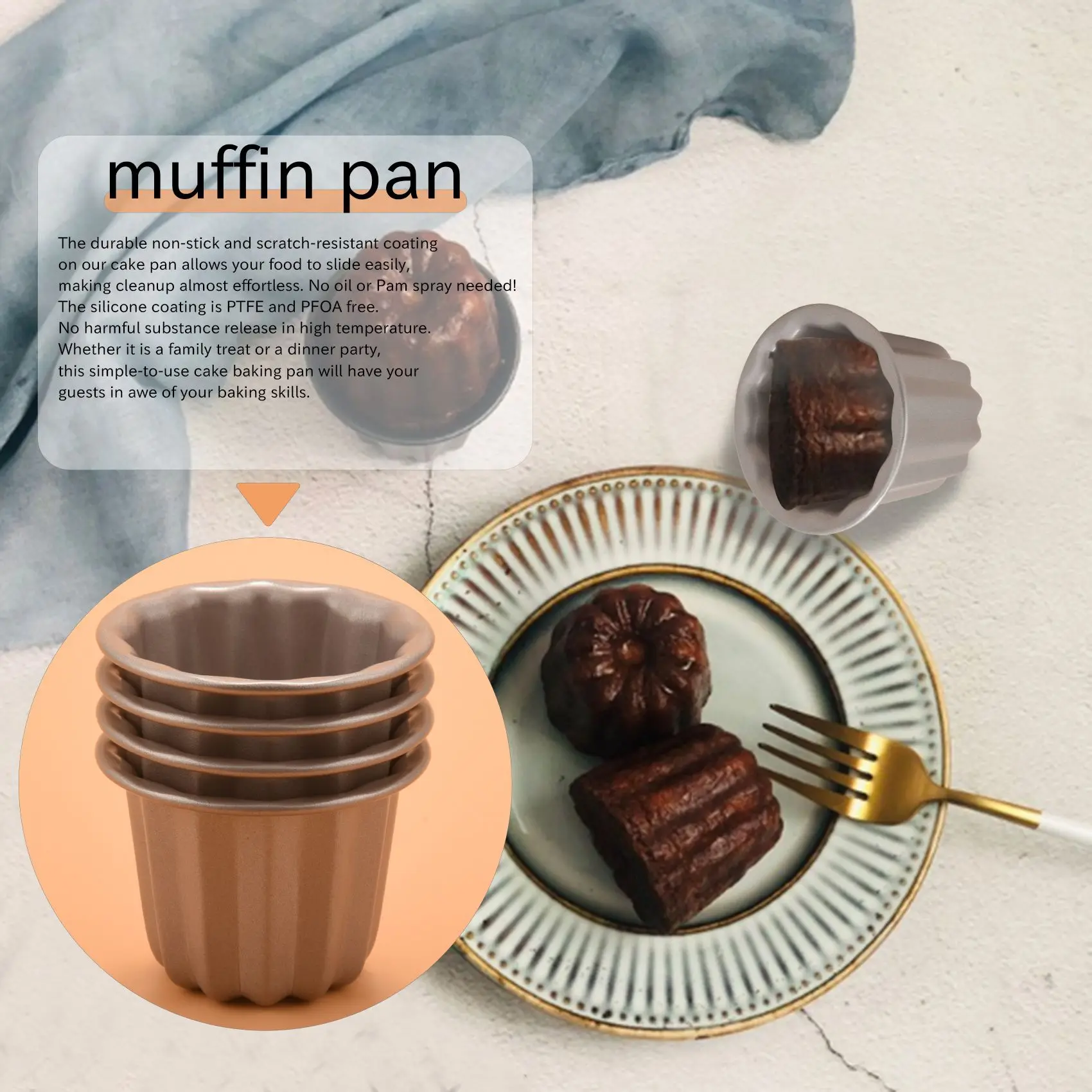 Canele Mold, Cannele Muffin Cup, 4Pcs Non-Stick Cannele