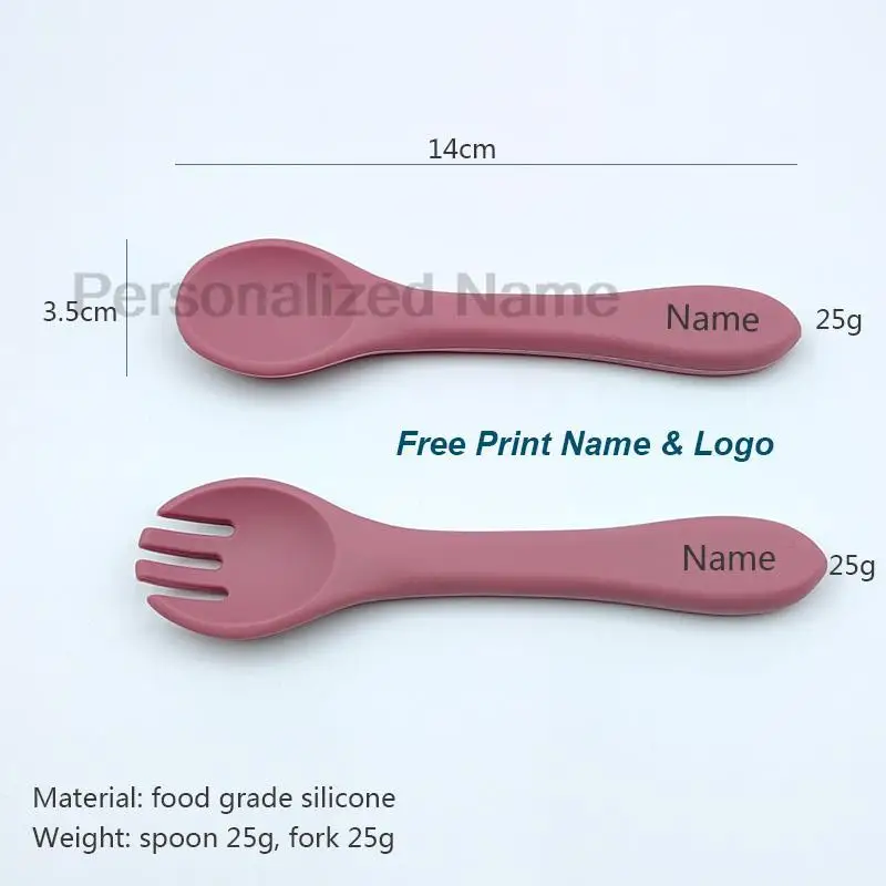 Personalized Name Baby Dinner Tableware Silicone Spoon For Kids Children Learn to Eat Training Fork Spoon Silicone Soft Spoon