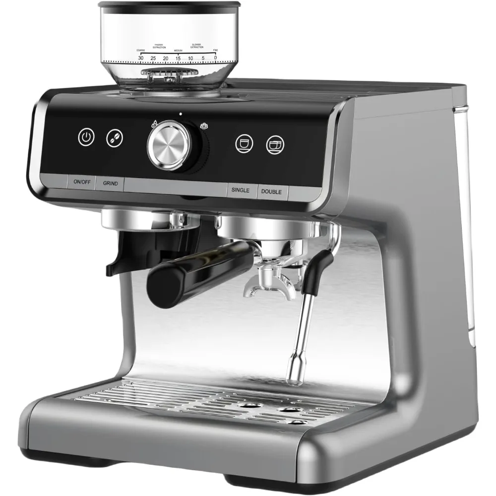 

Espresso Machine With Grinder, Professional Espresso Maker With Milk Frother Steam Wand, Barista Latte Machine With Removable