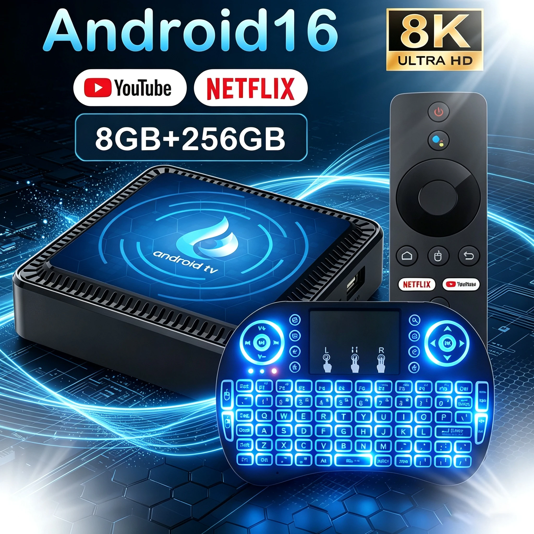 Image of Smart TV Box Android 16 Bluetooth 6.0 Allwinner H313 Quad Core 8K Ultra HD WiFi 8GB+256GB Google Netflix Media Player Set-Top-Box