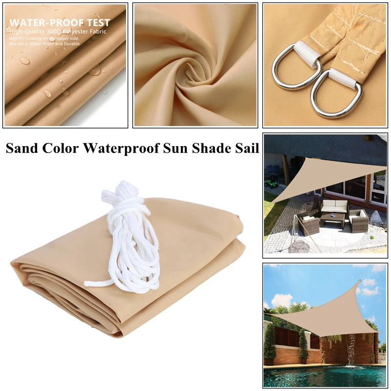 

Sand Color Waterproof Shading Sail Garden Outdoor Awning Swimming Pool Rainproof Shade Cloth Canopy Sunblock 95% Shade Rate Sail