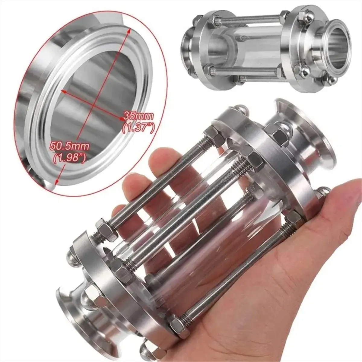 N14R Top 1.5inch Tri Clamp Sight Glass Diopter Fit 38mm Pipe OD 304 Stainless Steel Straight Pipe Sight Glass