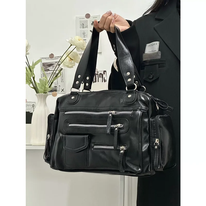 

Стильная модная ретро-сумка для мотоциклистов, женская сумка-тоут с большой вместимостью, на молнии, через плечо, в корейском стиле