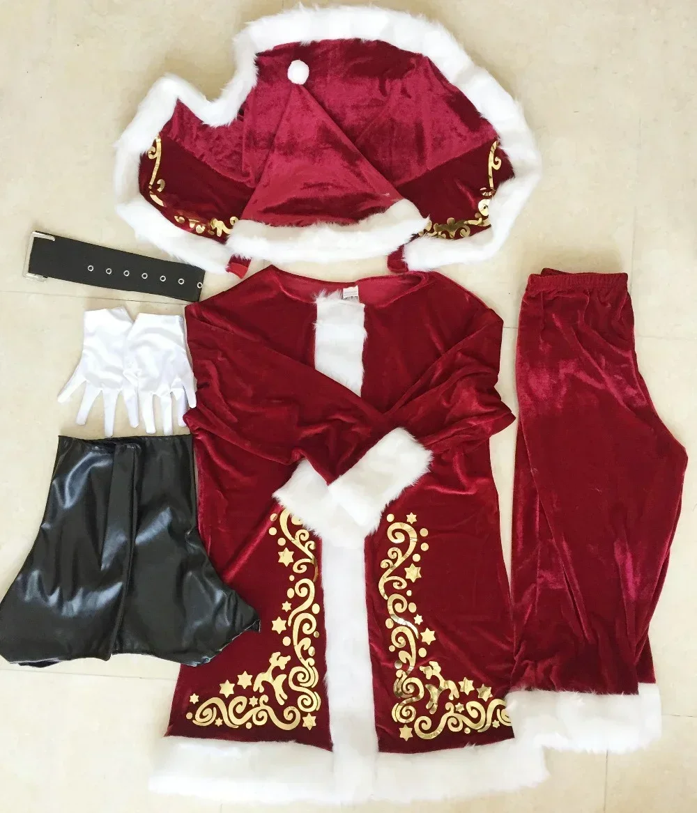 Traje de natal de veludo vermelho de luxo adultos festa de natal cosplay casal papai noel roupas para homens e mulheres terno plus size