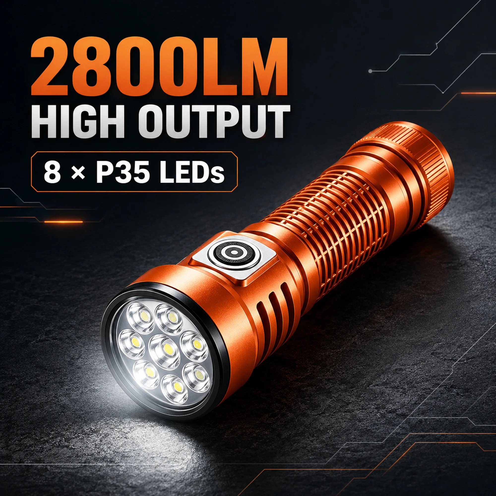 2800LM 8-LED Mini Flashlight USB-C Rechargeable 21700 Battery Included Compact Aluminum EDC Torch 5 Light Settings IPX4 for Camping Fishing Patrol