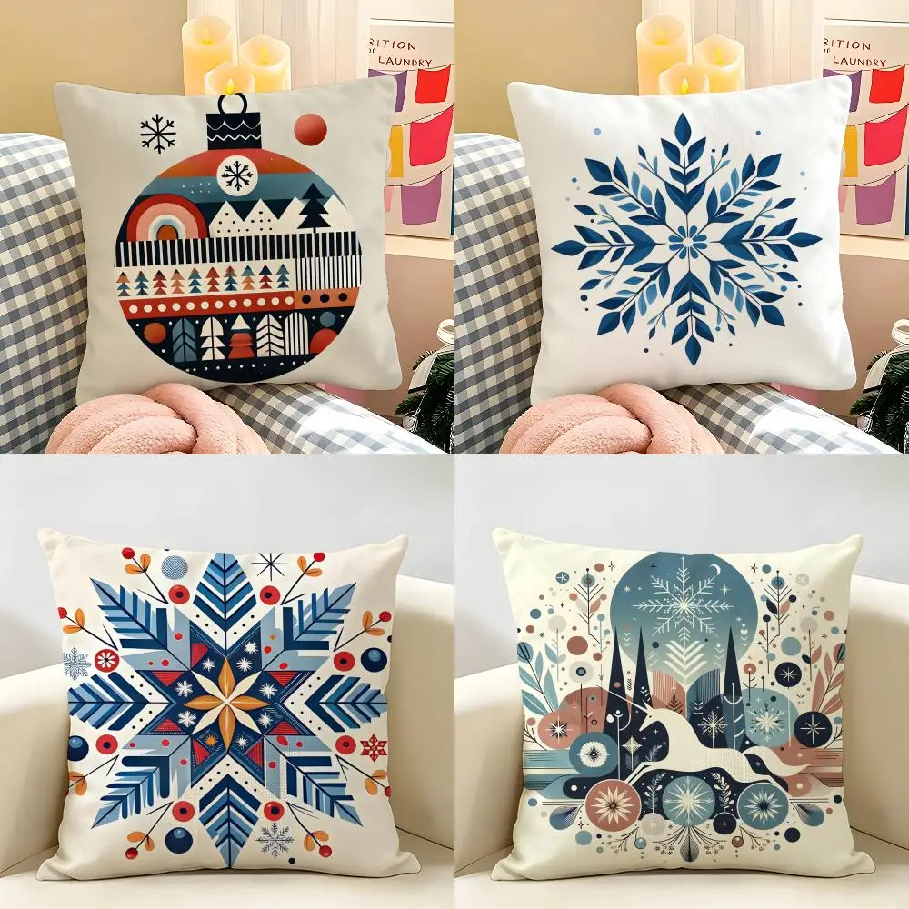 Colorful Snowflake Hexagonal Maple Leaf Print Pillow Case Linen Pillows Case Cushions Case Sofa Pillows Case Decor Home