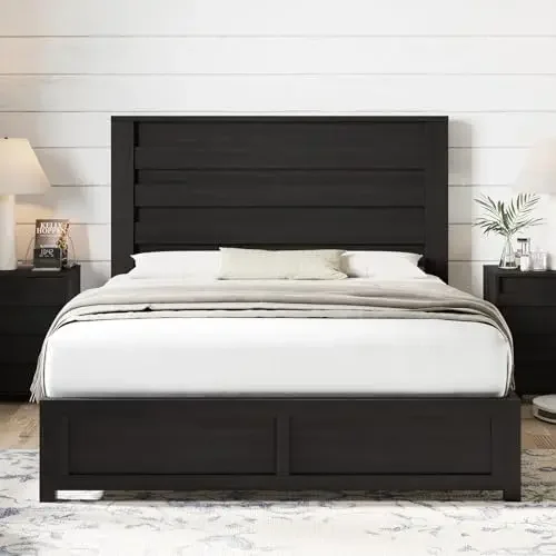 2-Piece Farmhouse Bedroom Set, Queen Size Bed Frame and 6 Drawer Dresser, Platform Bed with 49