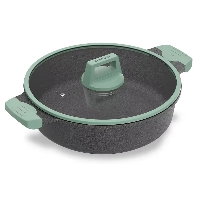 Cacerola de aluminio forjado de 24/28/32 cm con tapa práctica y revestimiento antiadherente para todo tipo de estufa