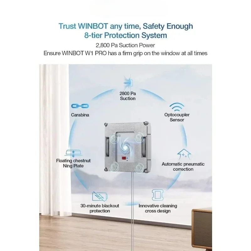 Winbot W1 Pro Window Cleaning Robot, Intelligent Cleaning with Dual Cross Water Spray Technology, Win SLAM 3.0 Path Planning