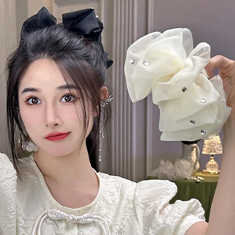 

Large Mesh Bow Hair Claw Clip Ethereal Summer Back Head Shark Clip for Women Daily Premium White