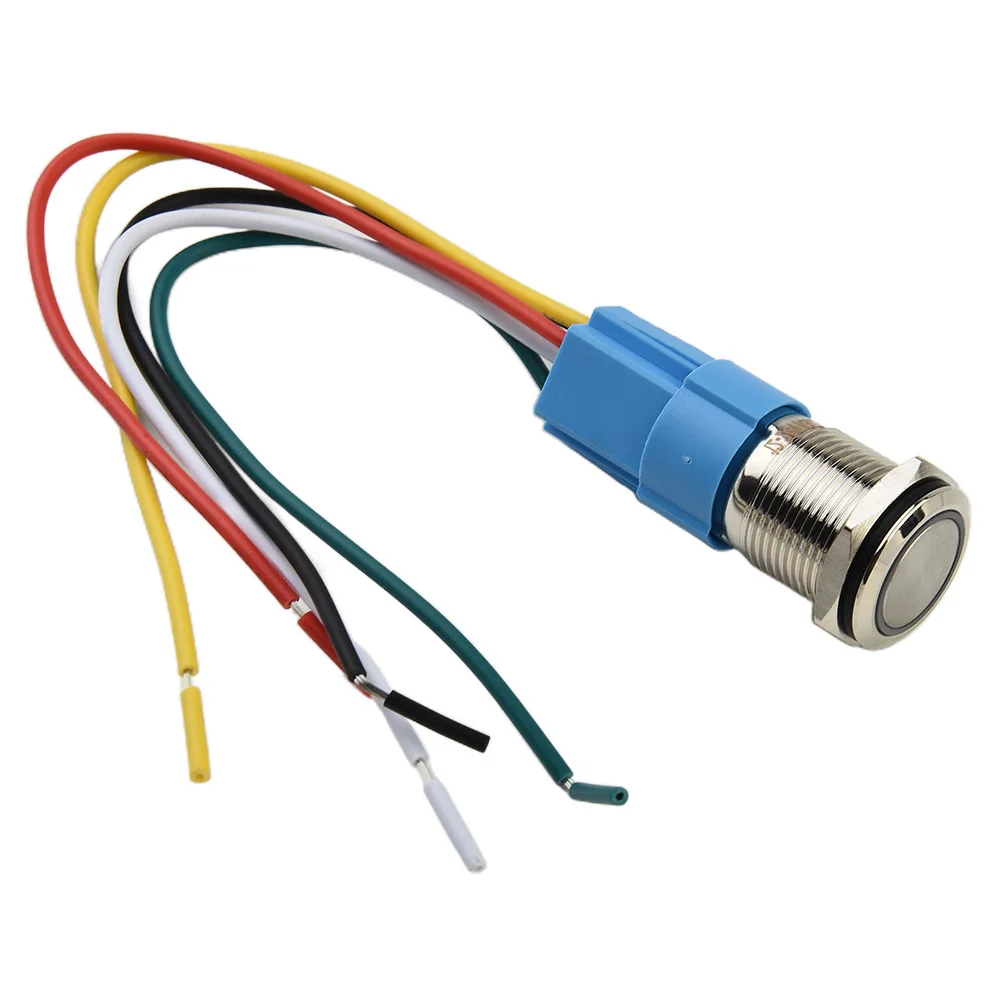 Push Button Switch with Stainless Steel Ring and LED Self Locking Latching and 12V DC Operation for Wet or Dusty Environments