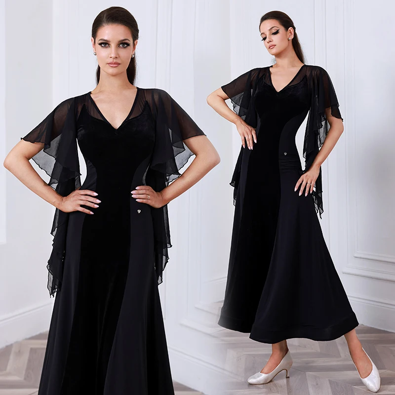 Frauen Ballroom Dance Kleid Schwarz Walzer Leistung Kleidung Standard Dance Praxis Tragen Ballkleid Für Ballsaal Tanzen AMY2554