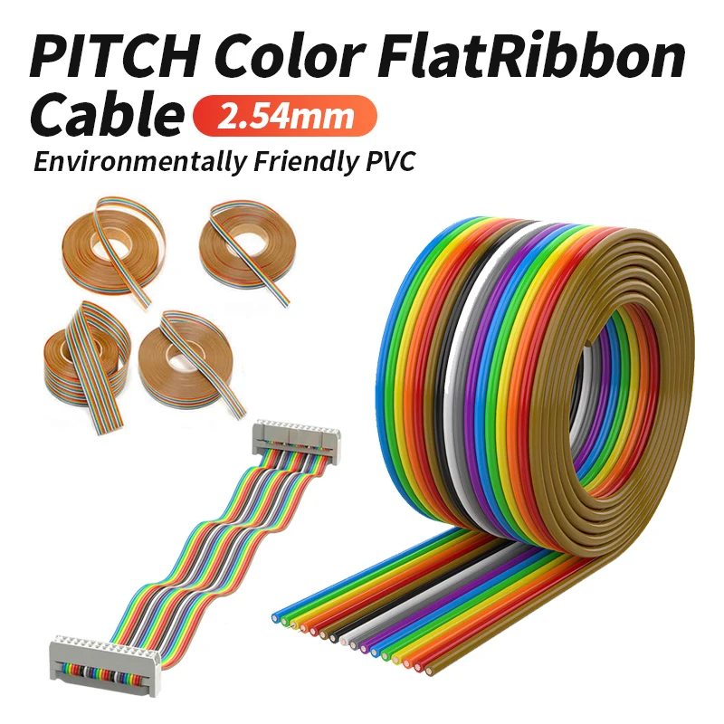 1M Pure Copper 1.27mm PITCH Color Flat Ribbon Cable 40P 2.54mm IDC 24AWG 28AWG Rainbow DuPont Wire FC Connector for Display