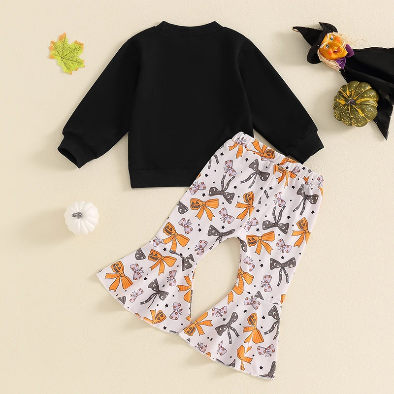 Toddler Baby Girl Halloween Outfits IIt s Just a Bunch of Hocus Pocus Sweatshirt Pumpkin Flare Pants Set 2Pcs Clothes