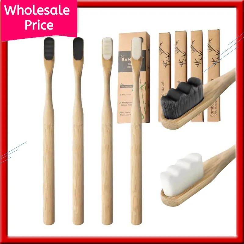 4 Pcs Bamboo Toothbrushes, 20000 Extra Soft Bristles Micro-Nano Eco-Friendly Wooden Natural Toothbrush for Sensitive Gums Adults