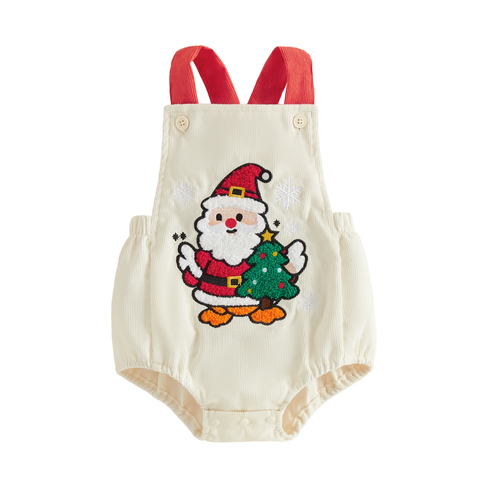 Baby Girl Christmas Romper Sleeveless Santa Embroidery Bodysuit Overalls