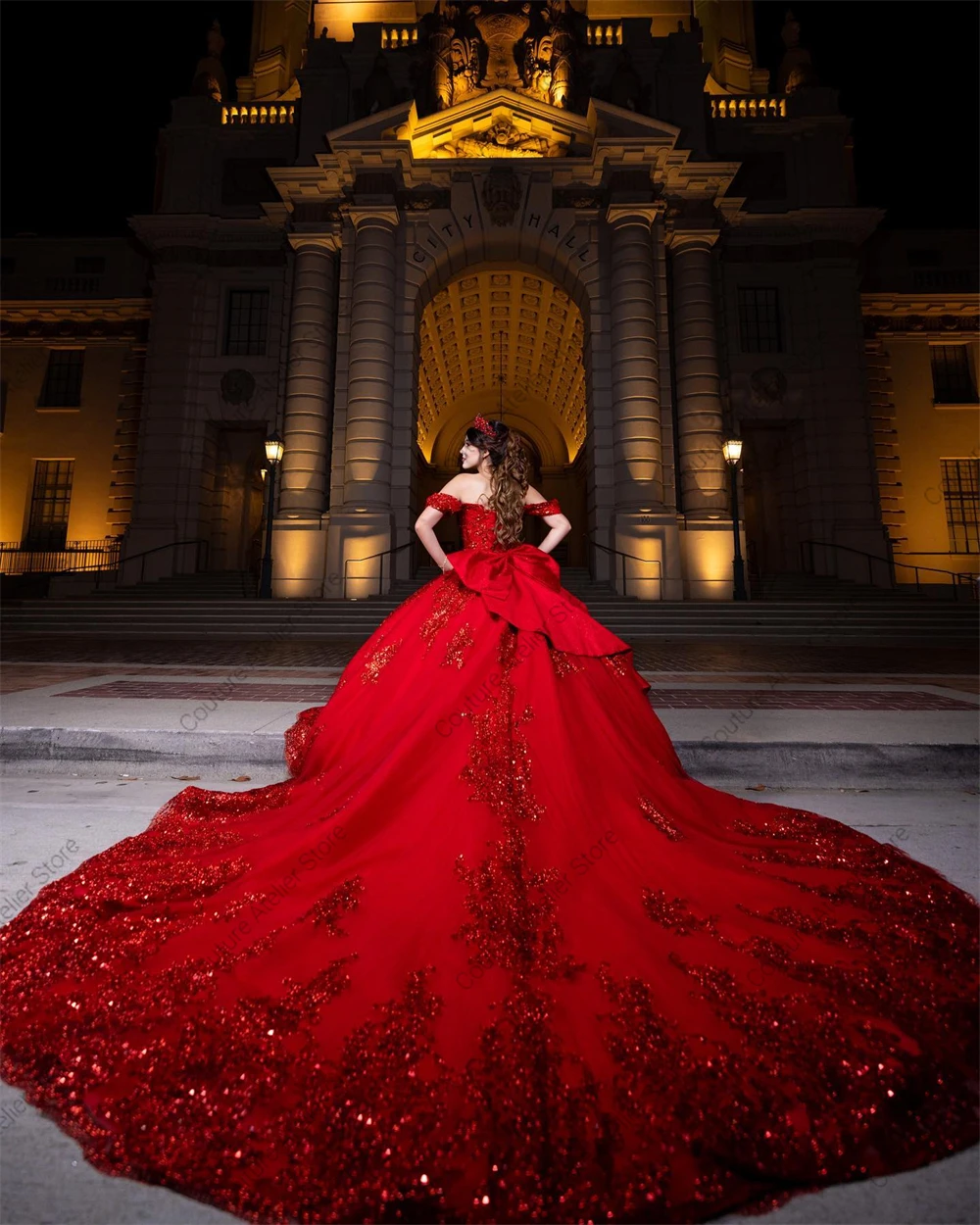 Fancy Red Sequine Appliques Quinceanera Dress Ball Gown Off Shoulder Princess Corset Sweet 15 16 Dress Wedding Gown Customized