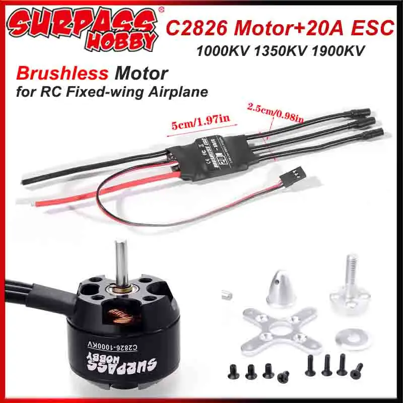 

SURPASS HOBBY 2826 1000KV 1350KV 1900KV Outrunner Бесщеточный двигатель 2-3S 20A ESC для радиоуправляемого самолета-планера с неподвижным крылом, часть вертолета