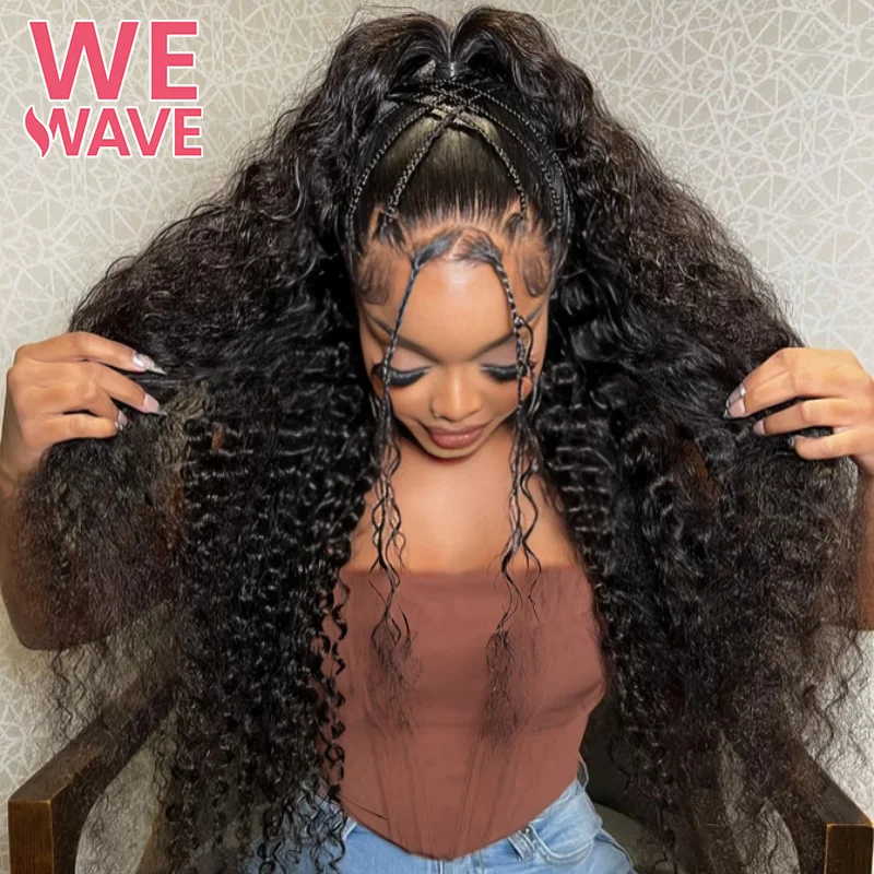 Hitam 13x6 Hd transparan 30 inci dalam keriting Air Gelombang Rambut manusia renda Frontal Wig Brazilian Natural untuk wanita pilihan 13x4 Wig