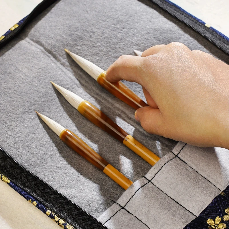 Portable Zipper Calligraphy Brush Roll Up Pouch Chinese Ink Painting Storage Bag For Primary School Students Studying Supplies
