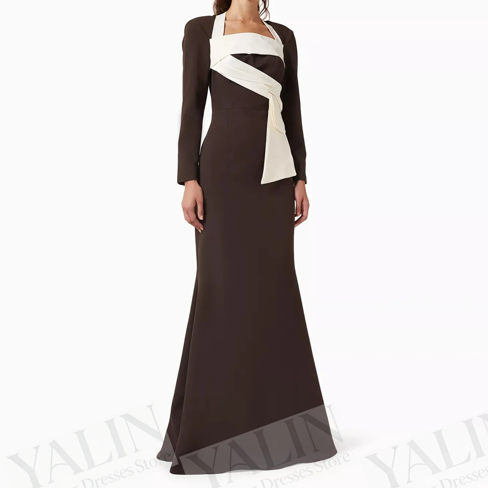 

Women's A-line Evening Dresses Floor-length Square Collar Full Sleeve Prom Dresses Fashion Pleat Simple Draped Customized Gowns