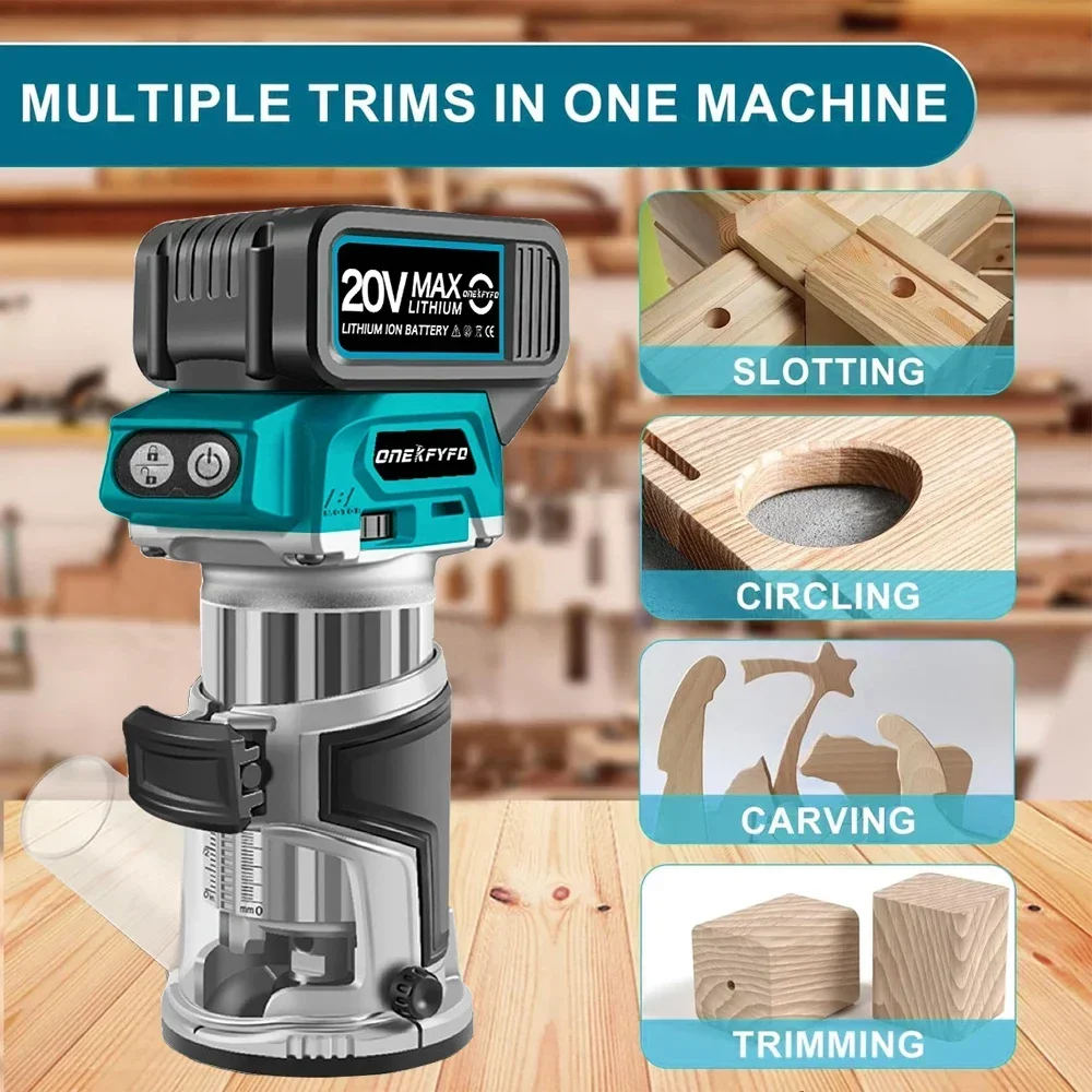 Brushless Electric Wood Router Cordless Trimmer Woodworking Milling Engraving Slotting Trimming Machine Carving Router Tools