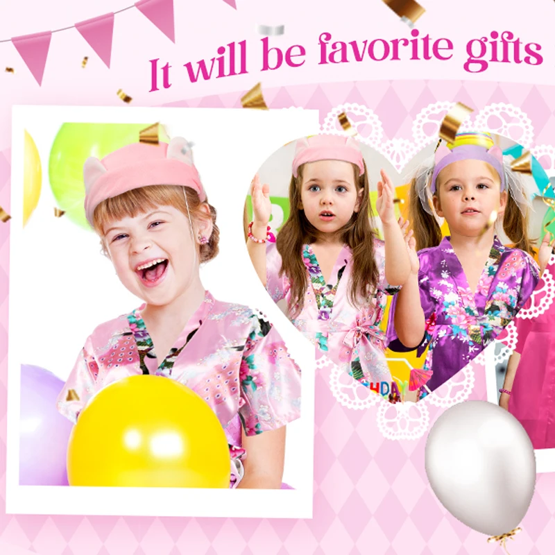 5/10Sets Spa Party for Girls Kids Robes Kmono Girl Birthday Party Satin Robes Flower Girl Bathrobe DIY Bathrobes with Headband