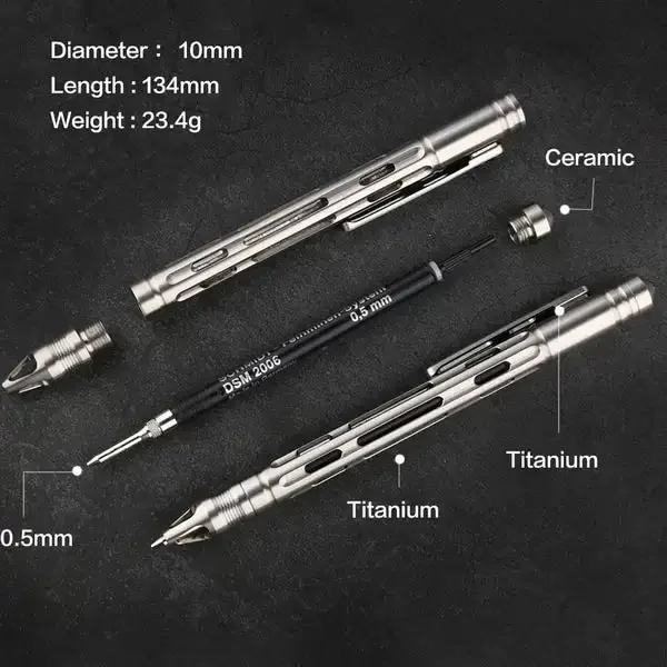 FEGVE Solid Titanium Alloy Self Defense Tactical Survival Tool Pencil Signing EDC Gift