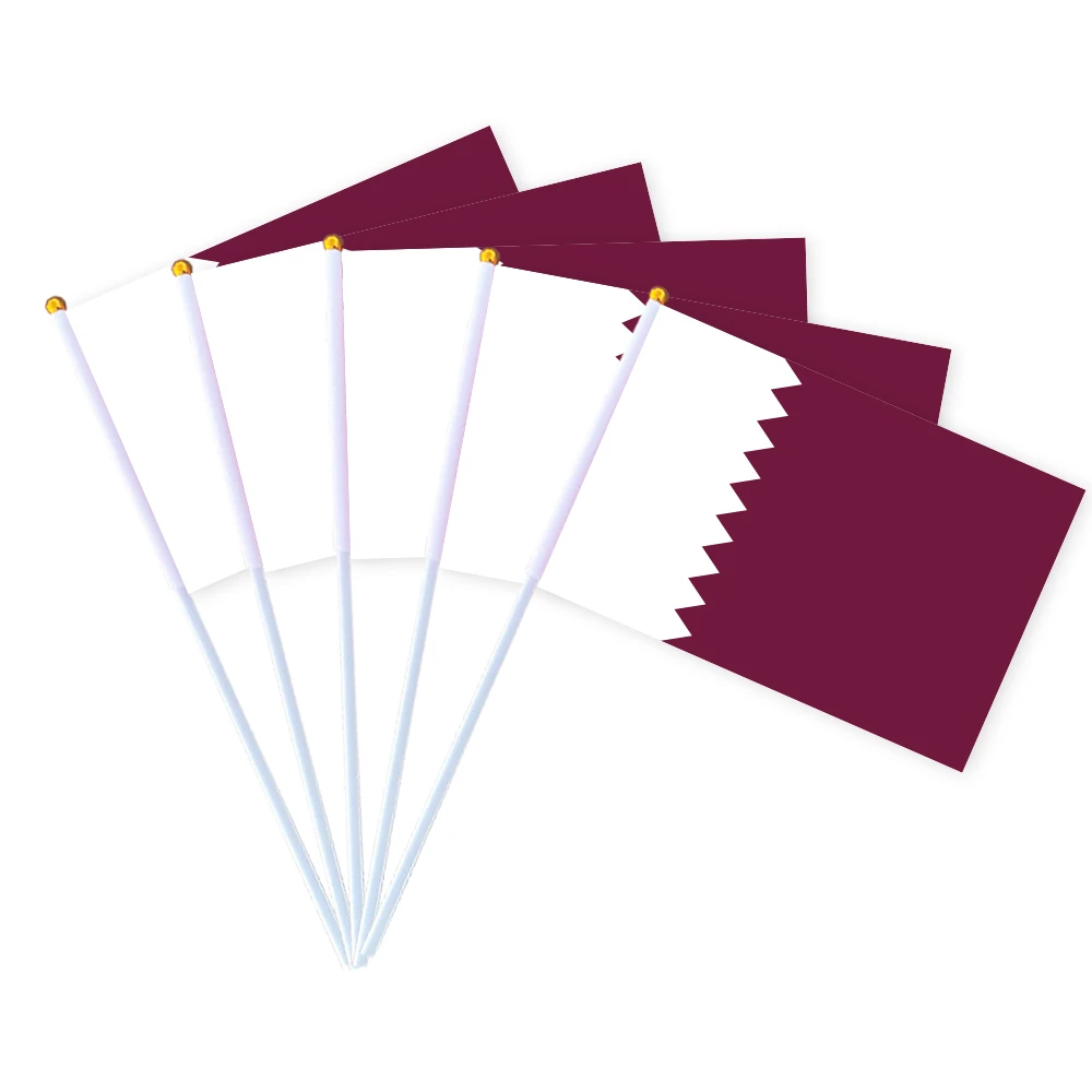 CYPOMELO Flag   Qatar national flag 14 * 21cm Qatar national small holding waving flag indoor and outdoor home decoration