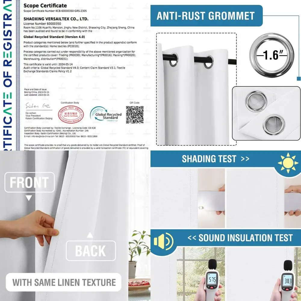 

Thermal Insulated Linen Curtains, Double-Face Textured, Soundproof, 52x96, 2-Panel Set, Heather White for Living Room