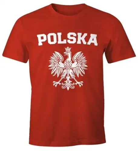 Herren T-Shirt Fußball WM Polska Polen Poland Flagge Weißer Moonworks®