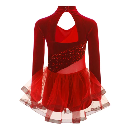 Imagen 2 del producto Leotardos de Ballet para niñas, leotardo de gimnasia de lentejuelas de terciopelo de manga larga con falda tutú de tul, trajes de práctica de baile de bailarina
