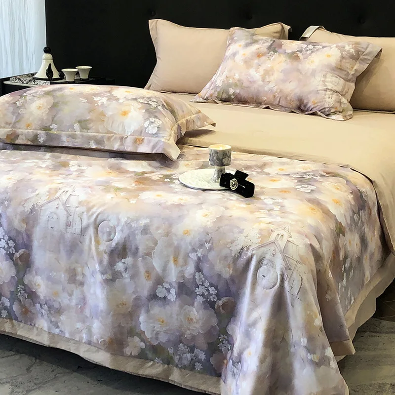 4Pcs Ice Silk Summer Cool Quilt Set with Sheets Pillowcases, Washable Air-Conditioned Summer Chiffon Yarn Cool Feeling Quilt