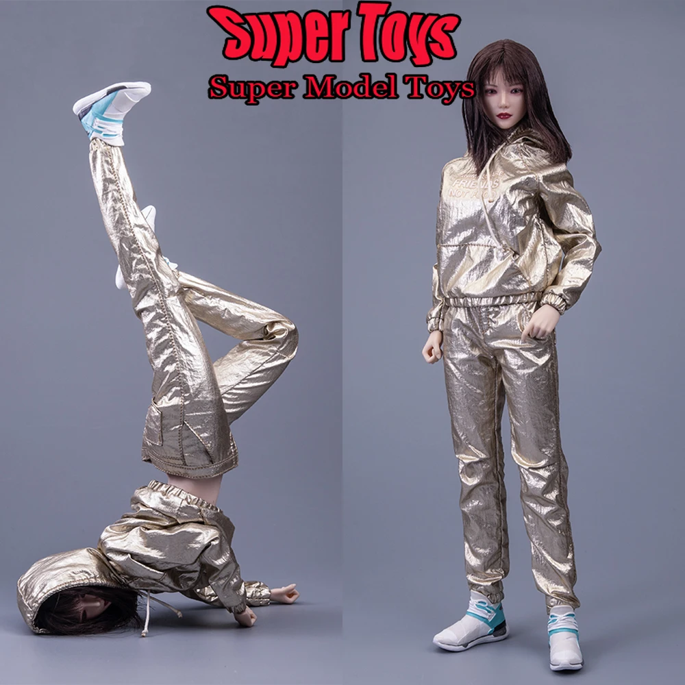 1/6 Female Soldier Street Dance Set Gold Shiny Hip Hop Sportswear Dance Performance Costume For 12-inch Action Figure Doll