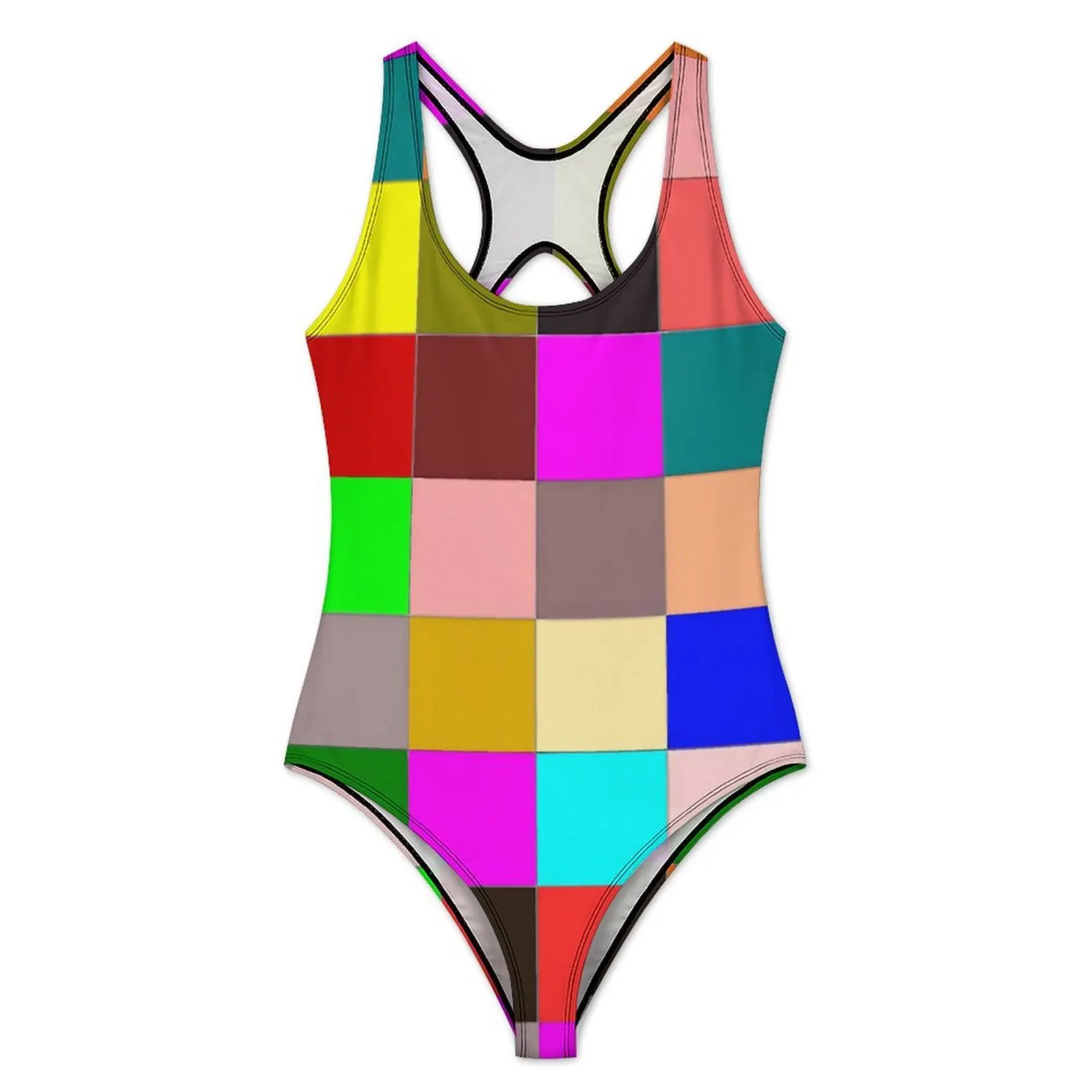 Rainbow Color Block Swimsuit Checkerboard Swimwear Beach Design Bodysuit High Cut Bathing Suits Woman Push Up Sexy Beach Outfits
