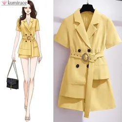 2022 New Lapel Irregular Shorts Casual Suit Women Elegant Two Piece Sets Womens Outifits Professional Work Clothes Female Set