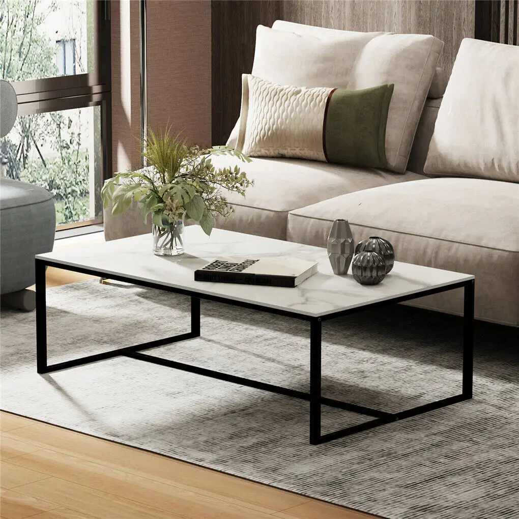 LUVODI 1M Long Rectangle Living Room Coffee Table Sofa Side Table with White Black Grey Marble Tabletop