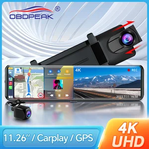 K4 11.26 بوصة carplay & الروبوت السيارات 4K 2160p واي فاي داش كام مرآة الرؤية الخلفية سيارة DVR GPS الملاحة مسجل الفيديو عدسة مزدوجة أفضل 10 كاميرا تجسس مرآة مبيعا - رقم 1