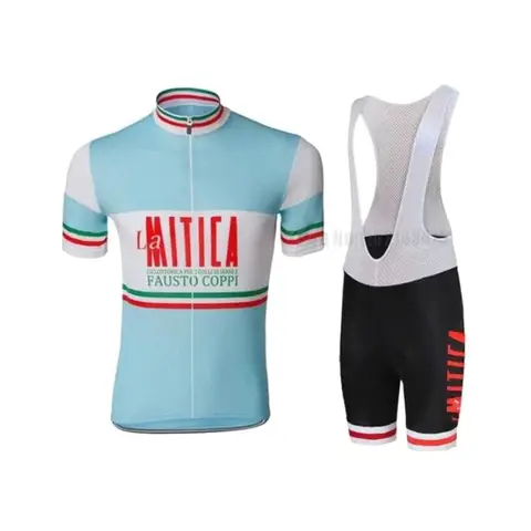 La Mitica Fausto Coppi Retro Cycling Jersey Set Breathable Bike Jersey Maillot Ciclismo Hombre Summer