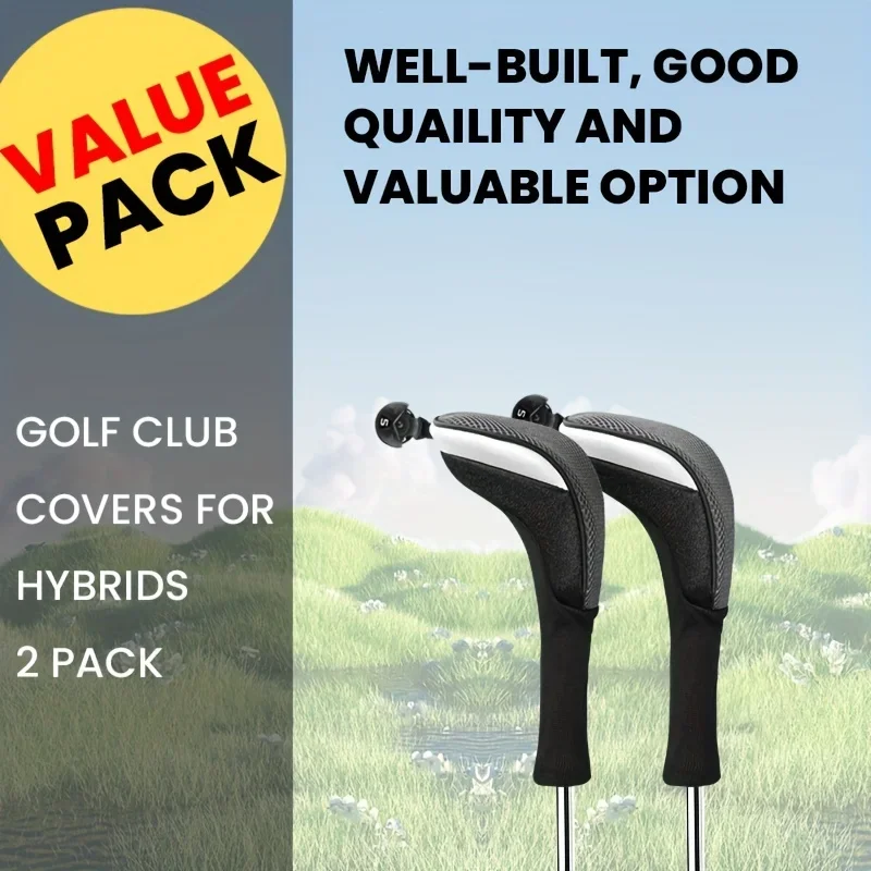 Golf Club Head Covers Woods Hybrids 2 Pack, Headcovers  3 5 7 X With Interchangeable Number Tag, Fit All Wood Hybrid Clubs