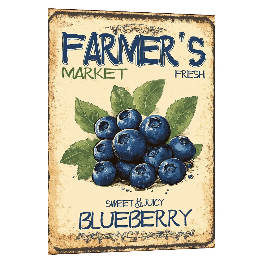 Rustic Blueberry Metal Tin Sign - Vintage Wall Art with Blueberries & Leaves, Iron Foil Engraving, Perfect for Home, Restaurant