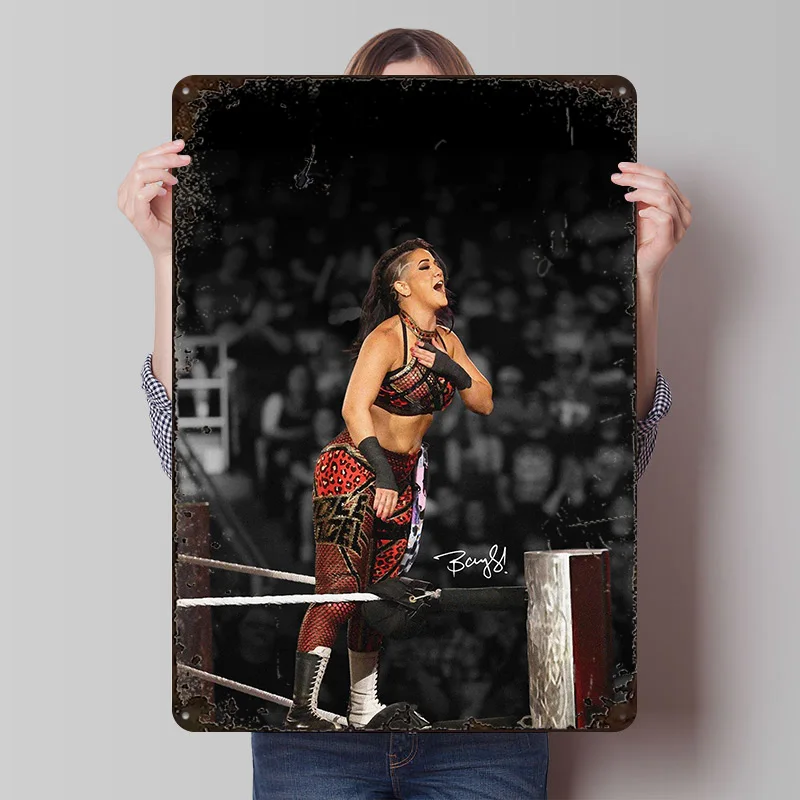 Cartel de Metal Bayley Wrestler, arte de pared, decoraciones Vintage para el hogar, carteles de hojalata Retro Vintage para decoración del hogar, barra de café de esquina