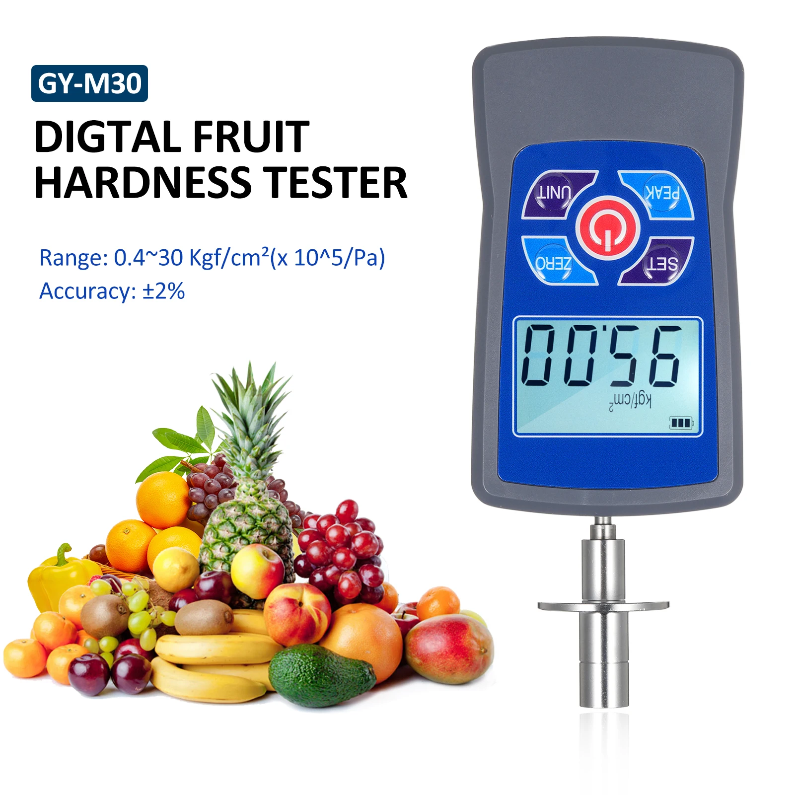 Digital Fruit Hardness Tester Meter Mini Fruit Penetrometer Durometer with Load Division Value 0.01Kgf/cm² Head Diameter Φ7.9mm