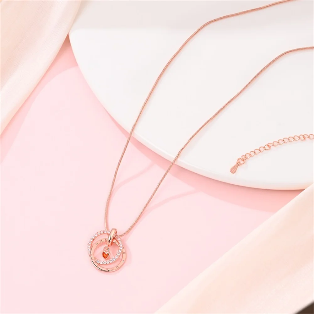 

New 925 Silver Rose Gold Shiny Zircon Flower Ladybug Fairy Tale Key Necklace for Women Birthday Anniversary Fine Jewelry Gifts