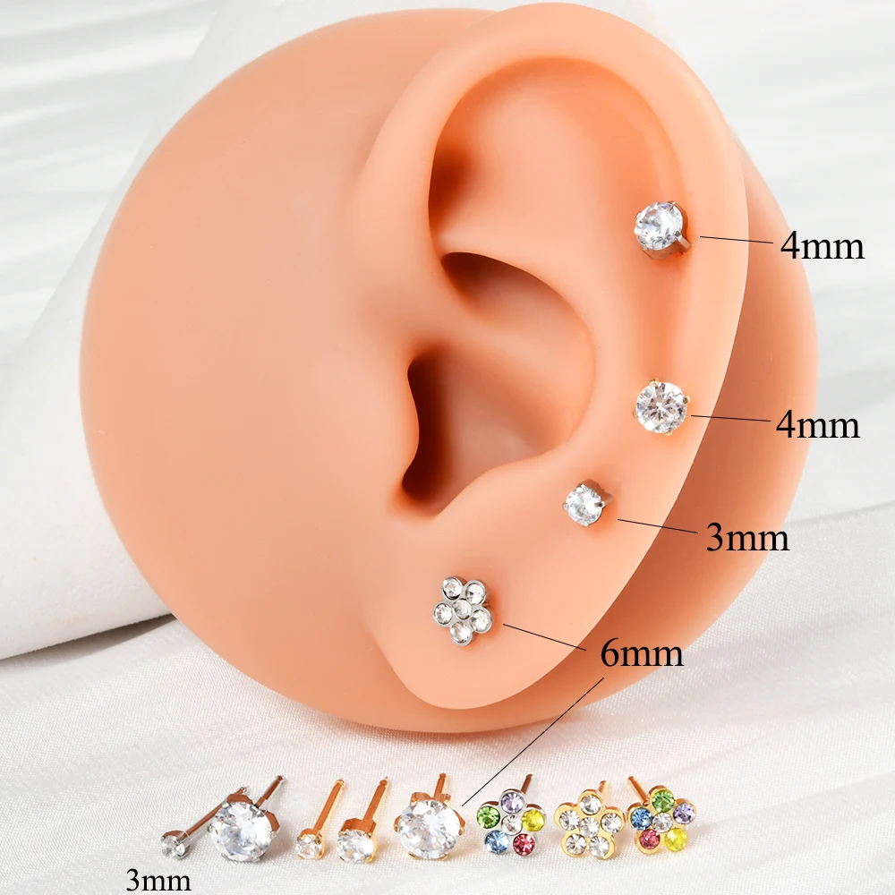 12pairs/Dozen Surgical Steel Gold Plated Ear Stud CZ Heart Star Flower Crown Women Earrings Non-Sterilize