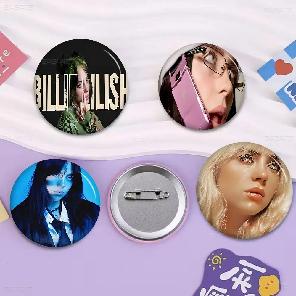 B-BillieS Singer E-EilishS Creative Pins Funny Faces Round Snap-in Brooch Badge Backpack Hat Accessories Jewelry Gifts