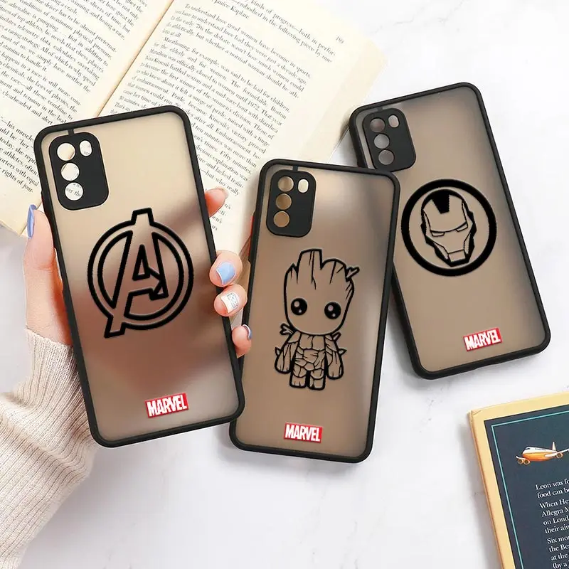 Marvel Avengers Logo Iron man Groot Mi 11 Lite 5G NE Cases For Xiaomi 11 12 Pro 8 9 10 Lite Poco X3 NFC F3 M3 M4 Pro Matte Funda